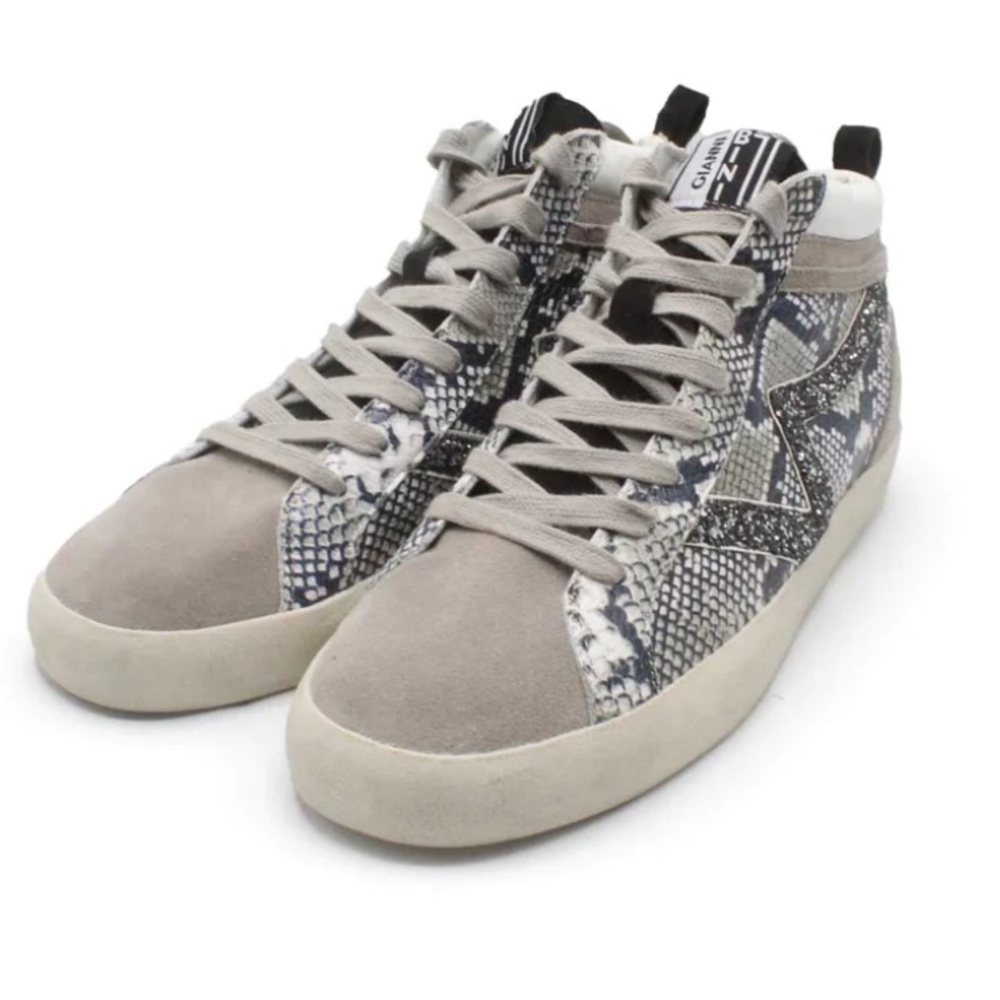 GIANNI BINI Leather And Suede Snake Skin Glitter High Top Sneakers Size …